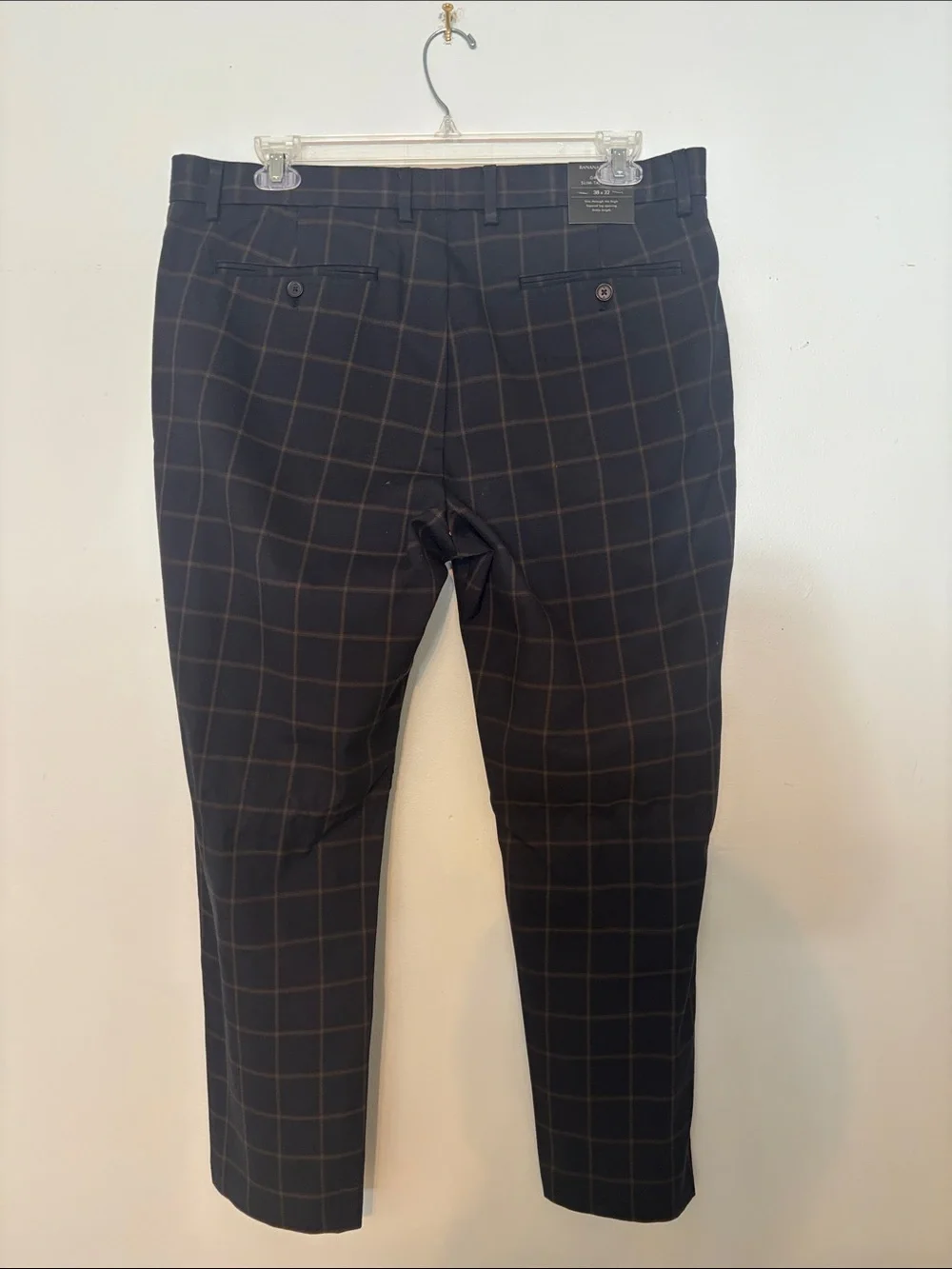 Men's Black Windowpane Dress Pants